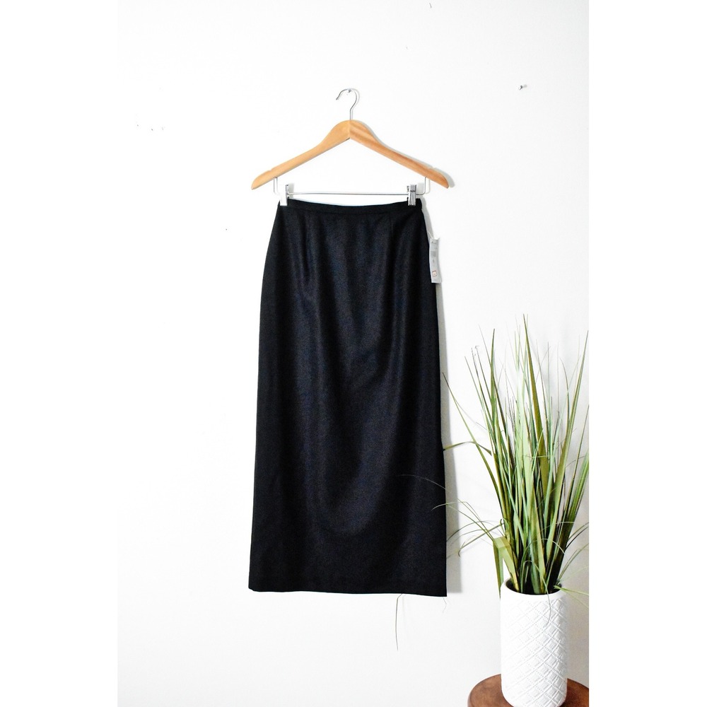 Amanda Smith Maxi Skirt Women 6 Black Vintage 90s Pure Wool Side Slit